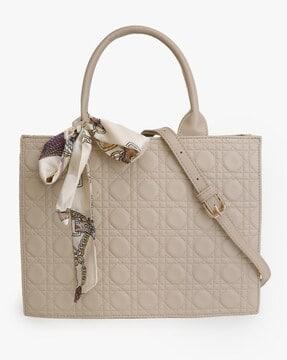 women quilted tote bag with metal accent