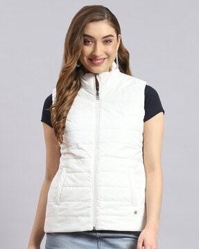 women quilted zip-front bomber jacket