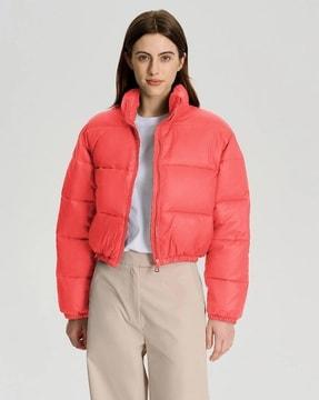 women quilted zip-front bomber jacket