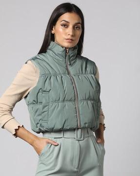 women quilted zip-front gilet with insert pockets