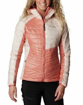 women quilted zip-front hooded bomber jacket