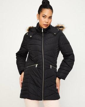 women quilted zip-front hooded bombers jacket