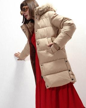 women quilted zip-front hooded jacket