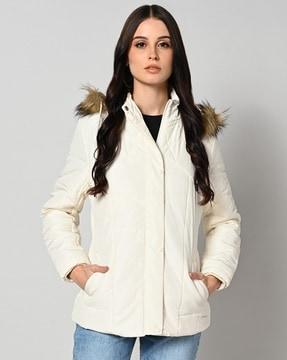 women quilted zip-front hooded jacket