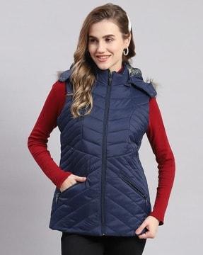 women quilted zip-front hoodie