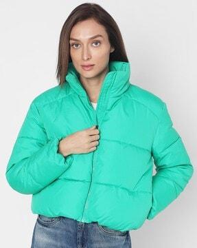 women quilted zip-front jacket