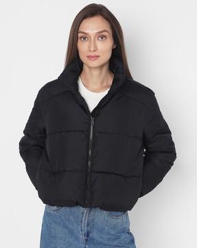 women quilted zip-front jacket