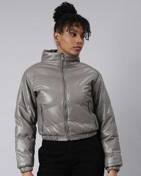 women quilted zip-front parka jacket