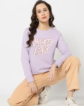 women radiate love print relaxed fit sweatshirt