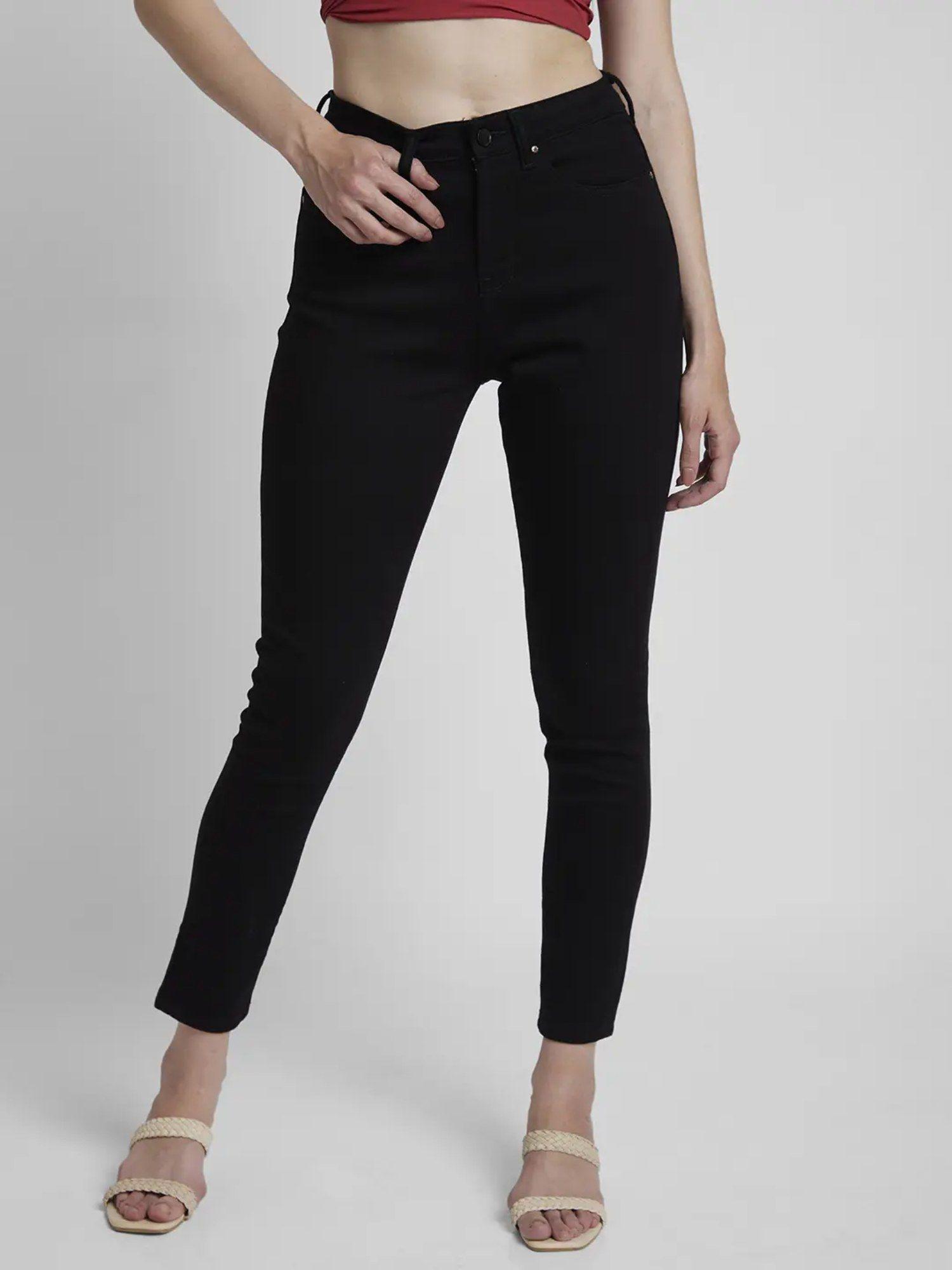 women raw black lycra super skinny fit ankle length clean look jeans -(alexa)