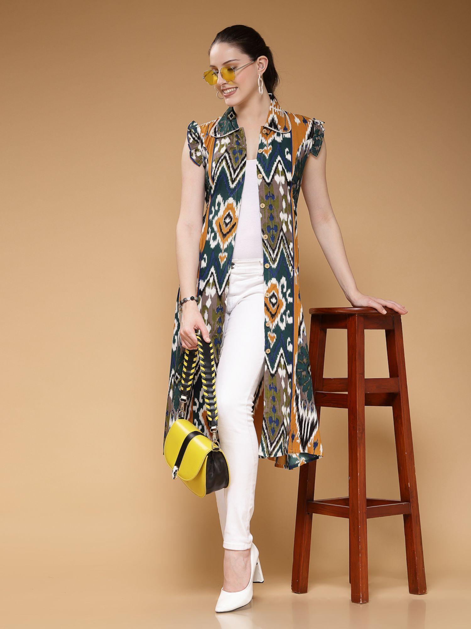 women rayon abstract printed multi-color shrug