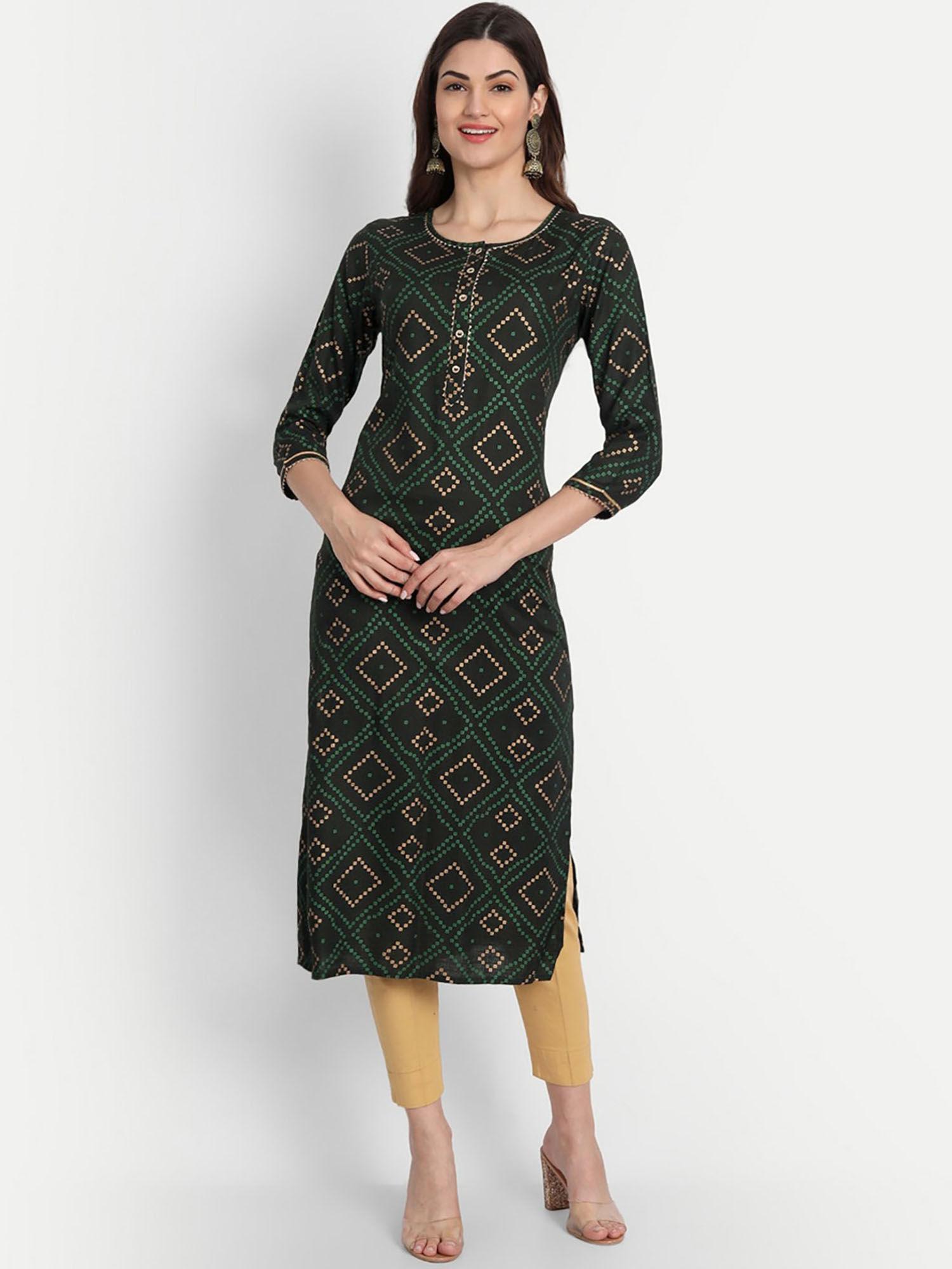 women rayon bandhej print straight kurta - green