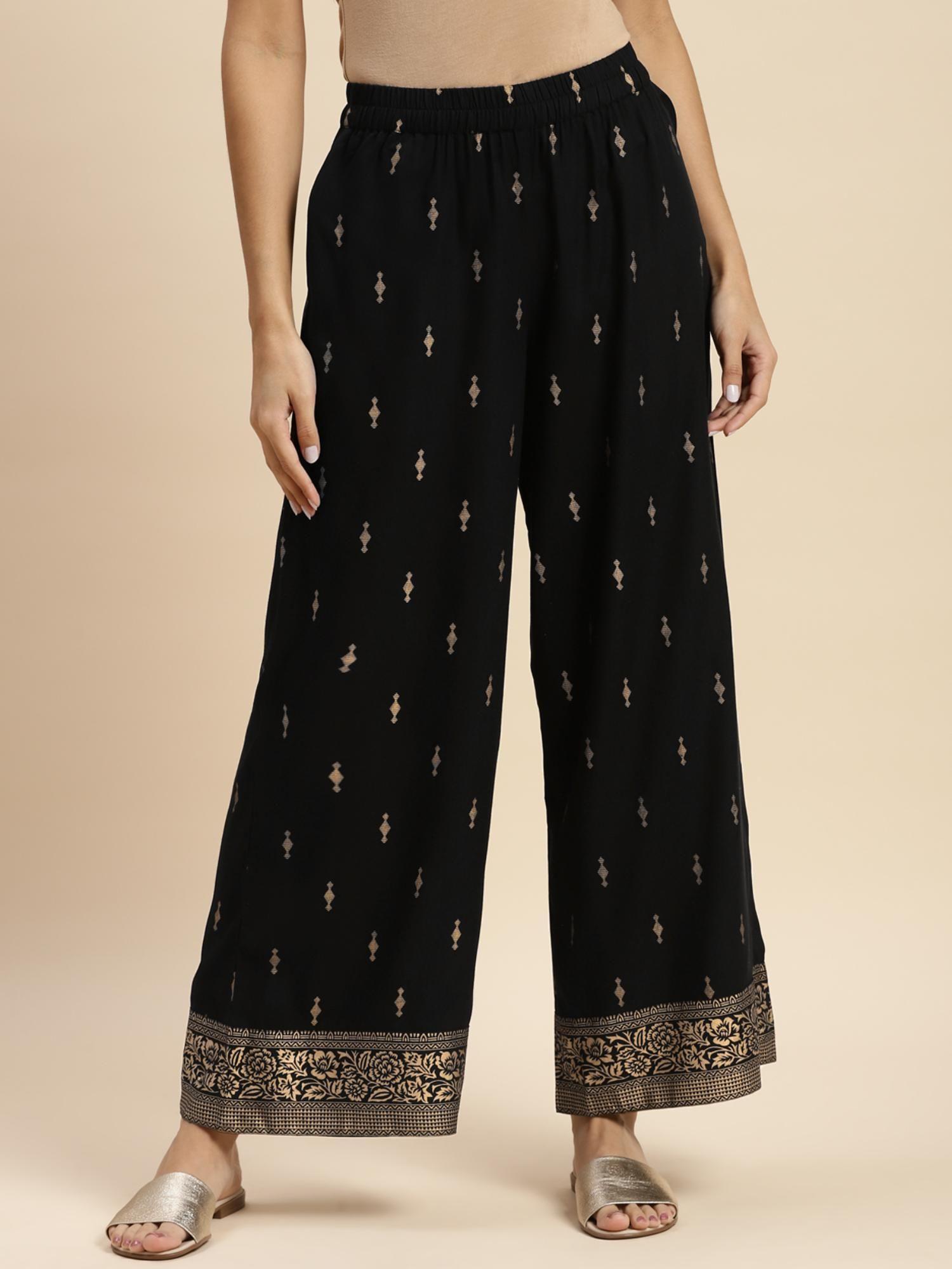 women rayon black gold printed printed palazzo