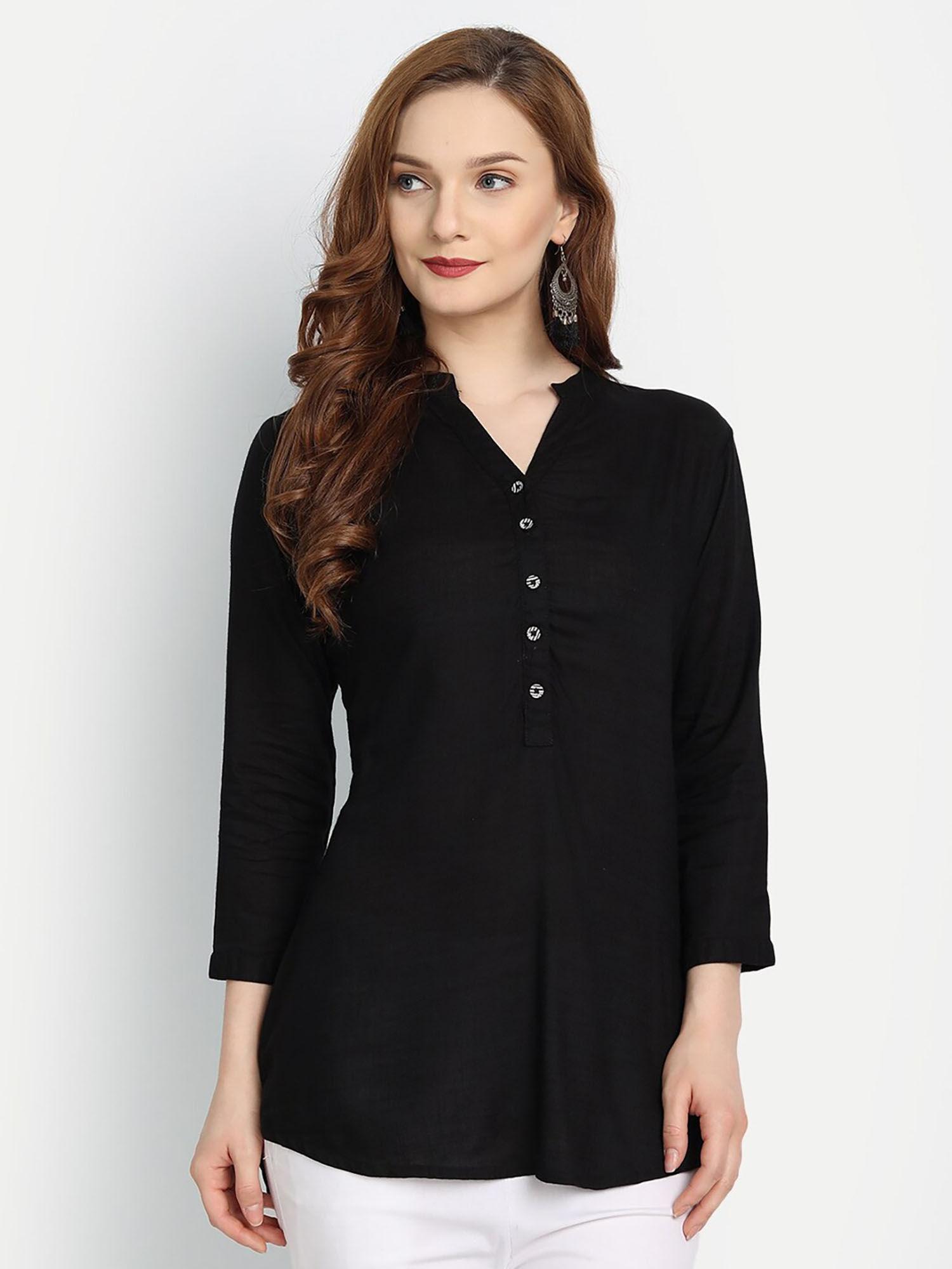 women rayon casual wear solid tunic-black