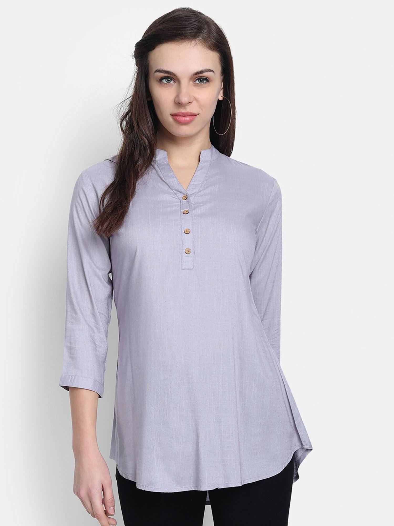 women rayon casual wear solid tunic-blue