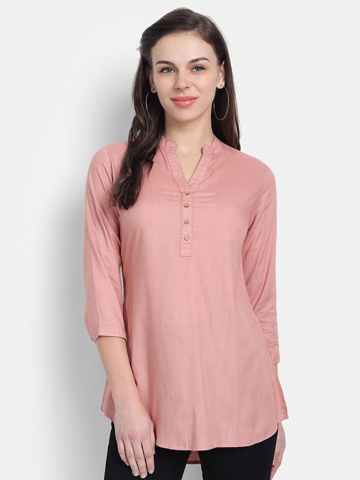 women rayon casual wear solid tunic-pink