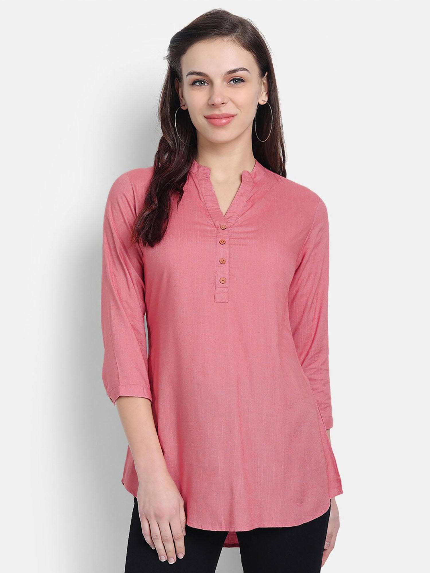 women rayon casual wear solid tunic-pink