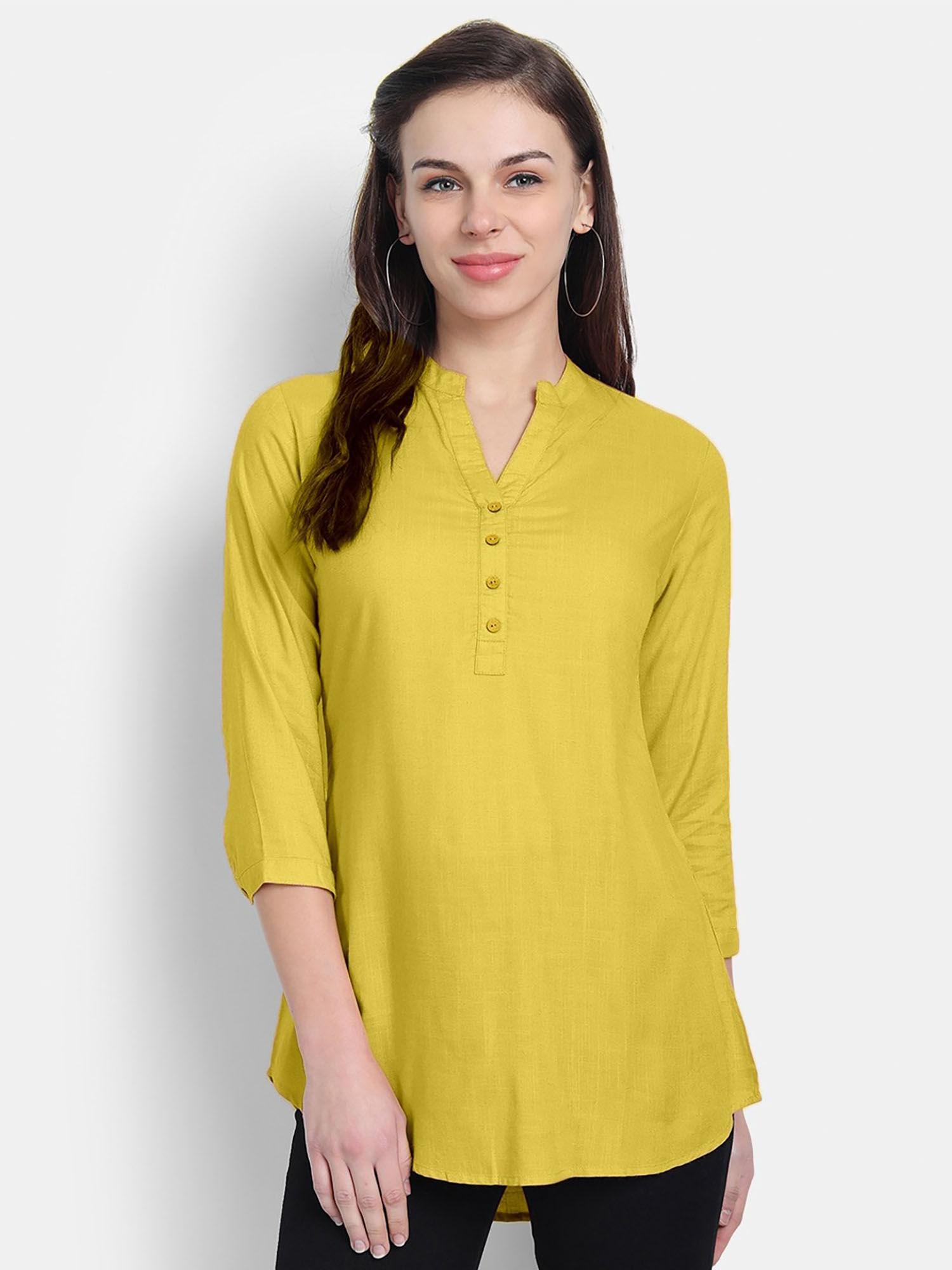 women rayon casual wear solid tunic-yellow