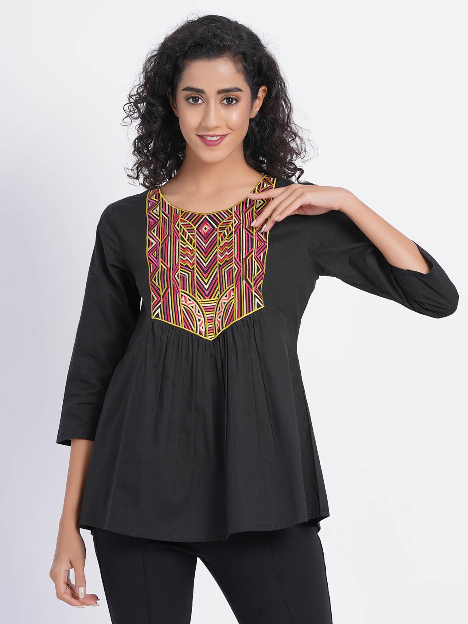 women rayon flared short top black