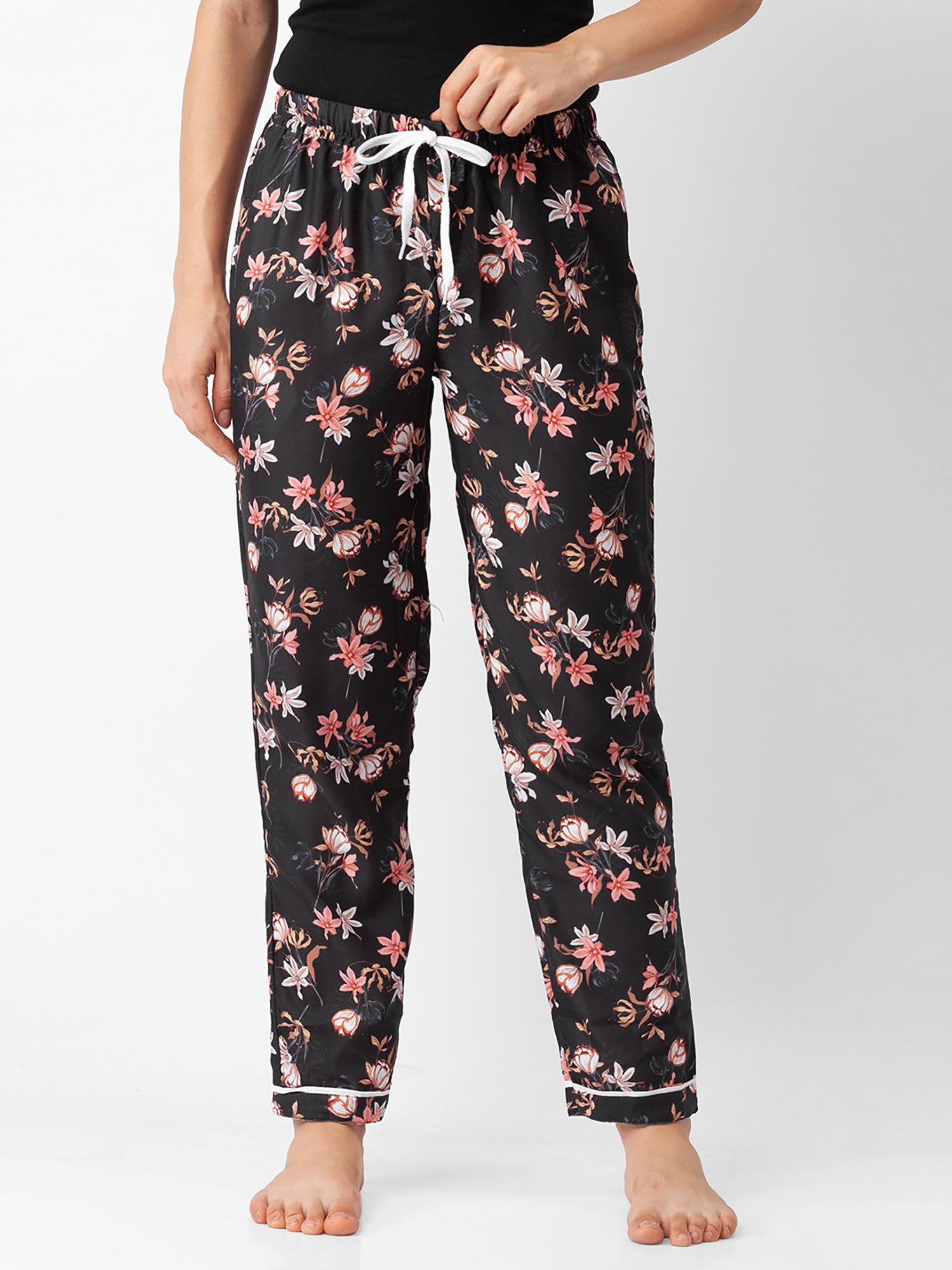 women rayon floral black pajamas