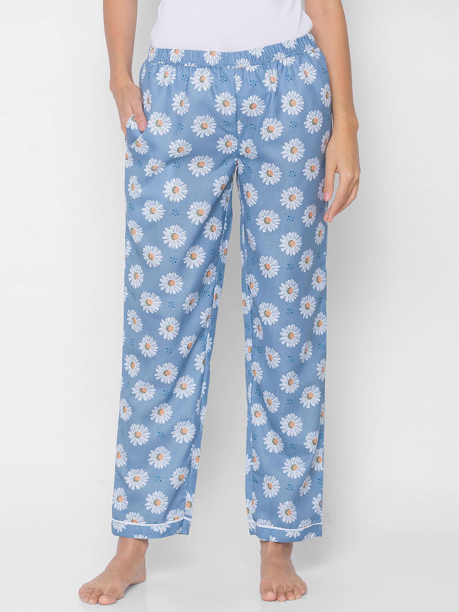 women rayon floral blue pajamas