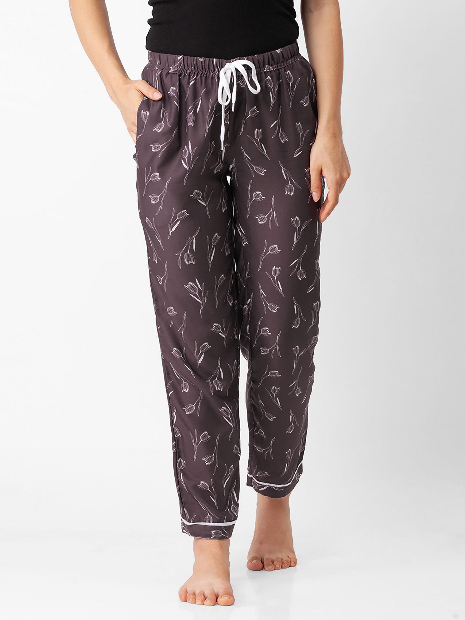 women rayon floral brown pajamas