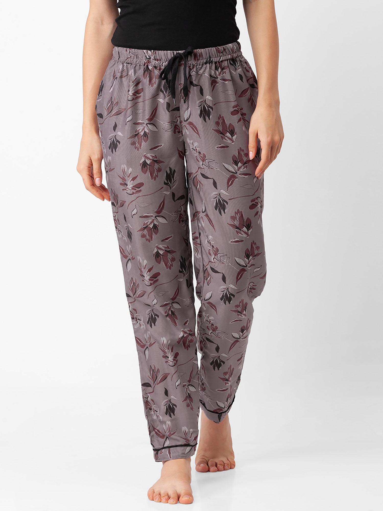 women rayon floral brown pajamas