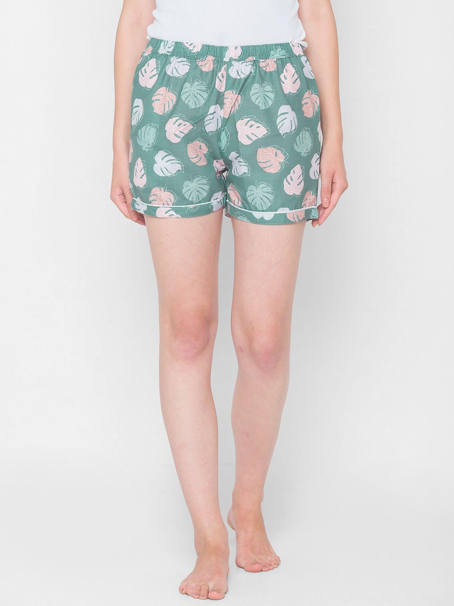 women rayon floral green shorts