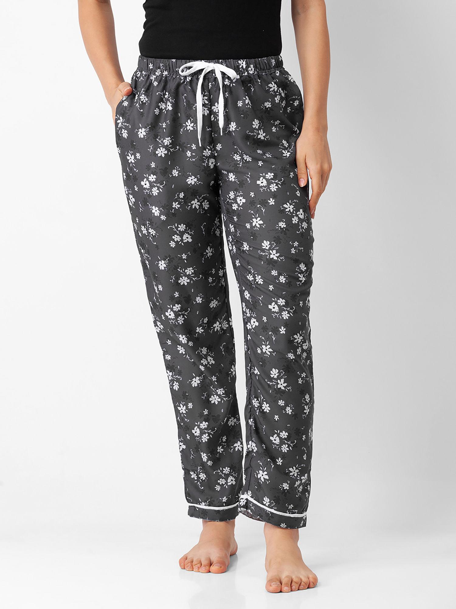 women rayon floral grey pajamas