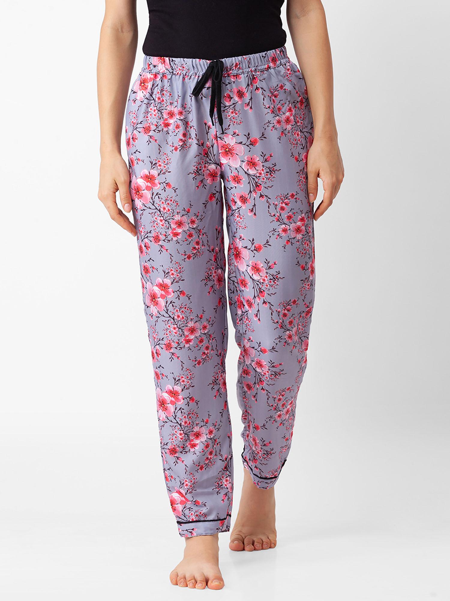 women rayon floral grey pajamas