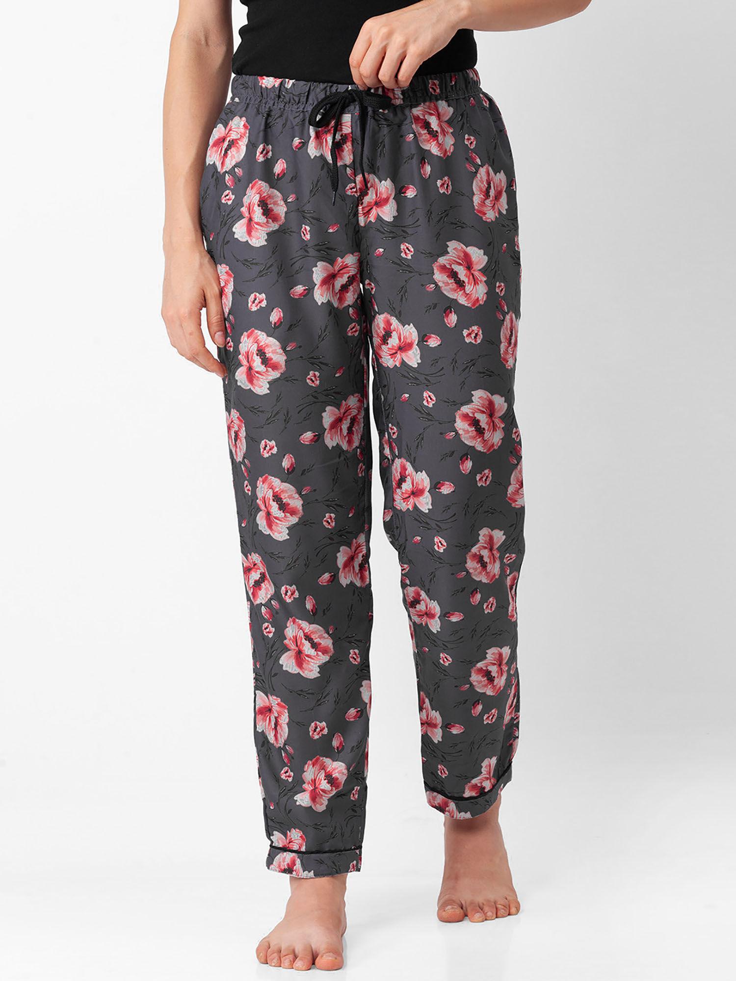 women rayon floral grey pajamas