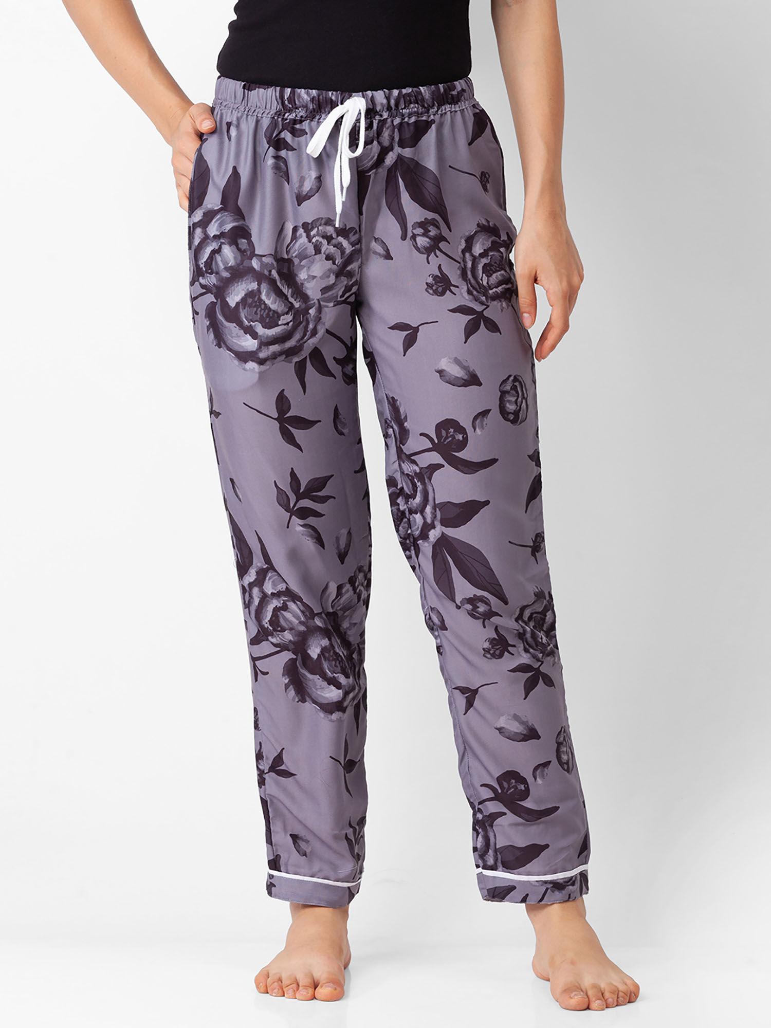 women rayon floral grey pajamas