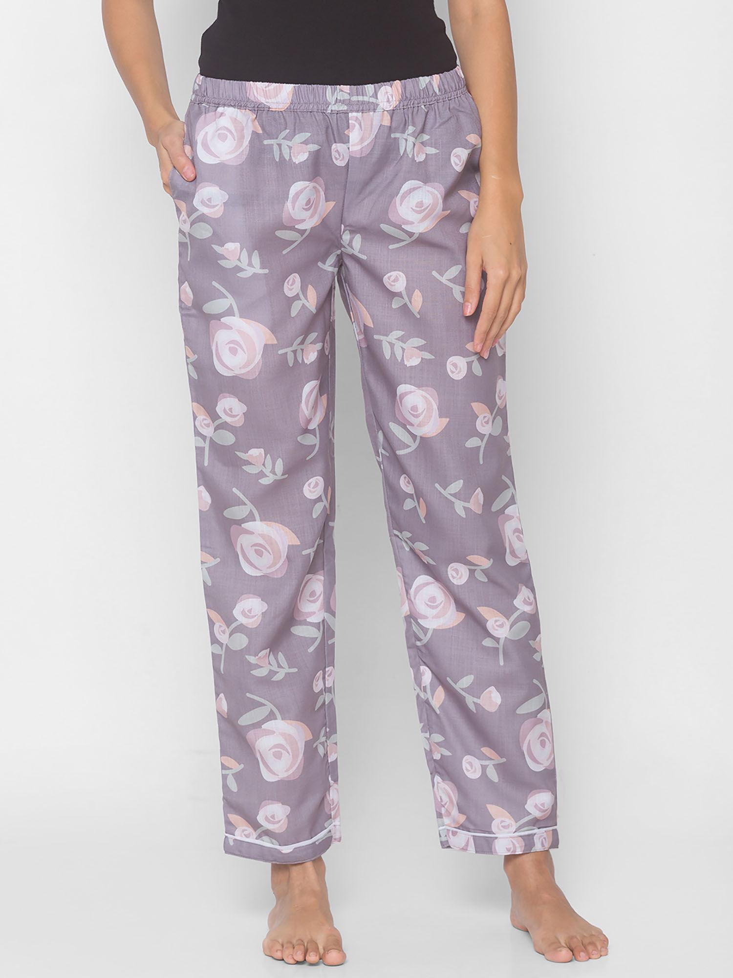 women rayon floral grey pajamas