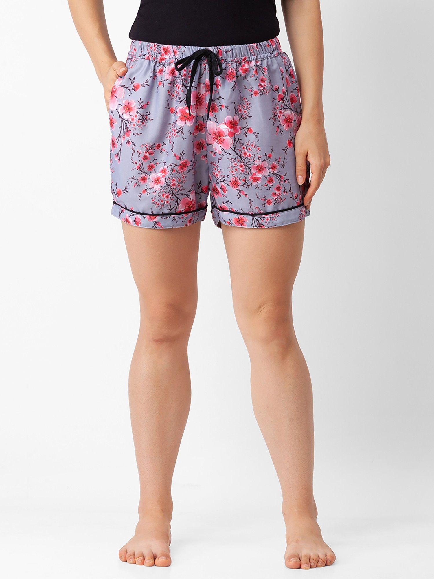 women rayon floral grey shorts