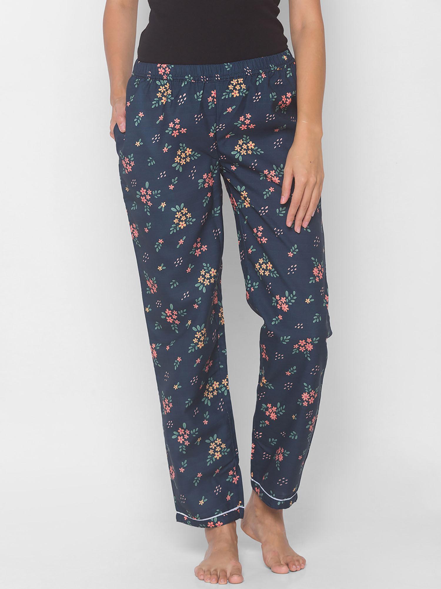 women rayon floral navy blue pajamas