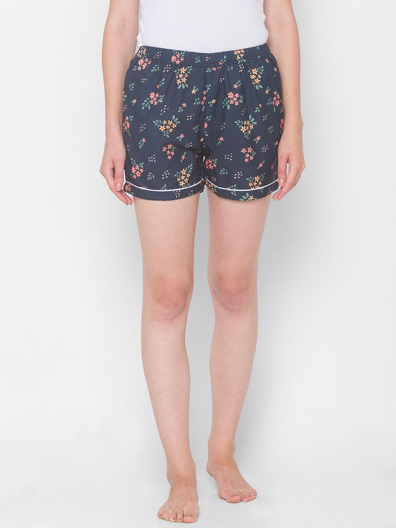 women rayon floral navy blue shorts