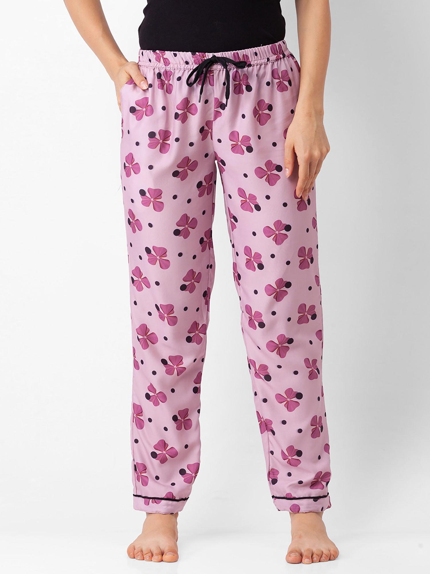 women rayon floral pink pajamas