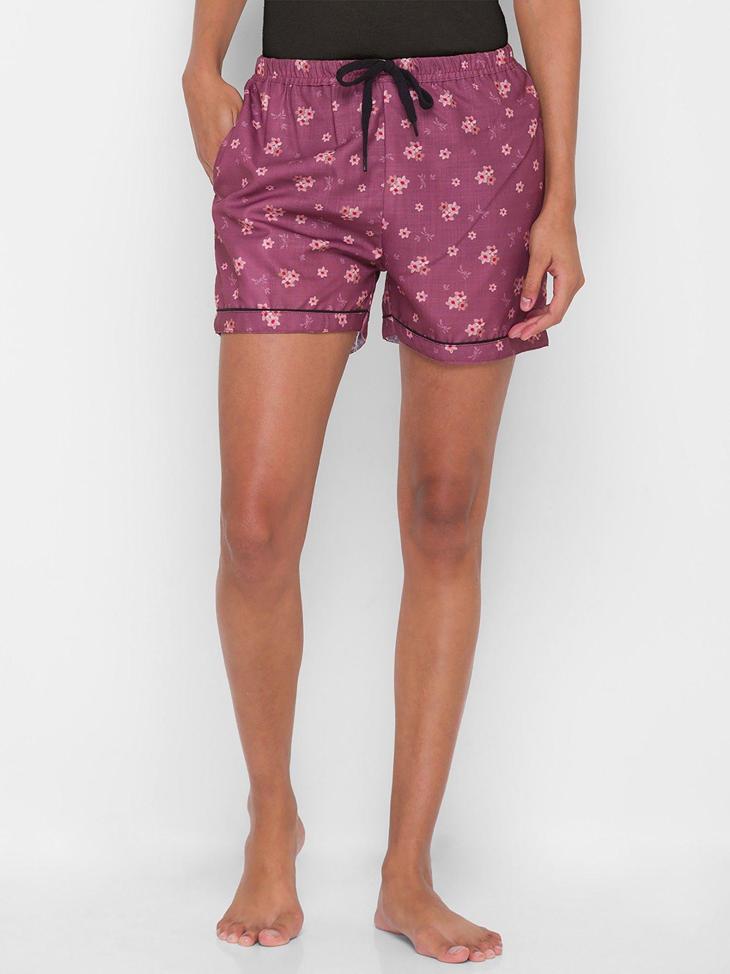 women rayon floral purple shorts