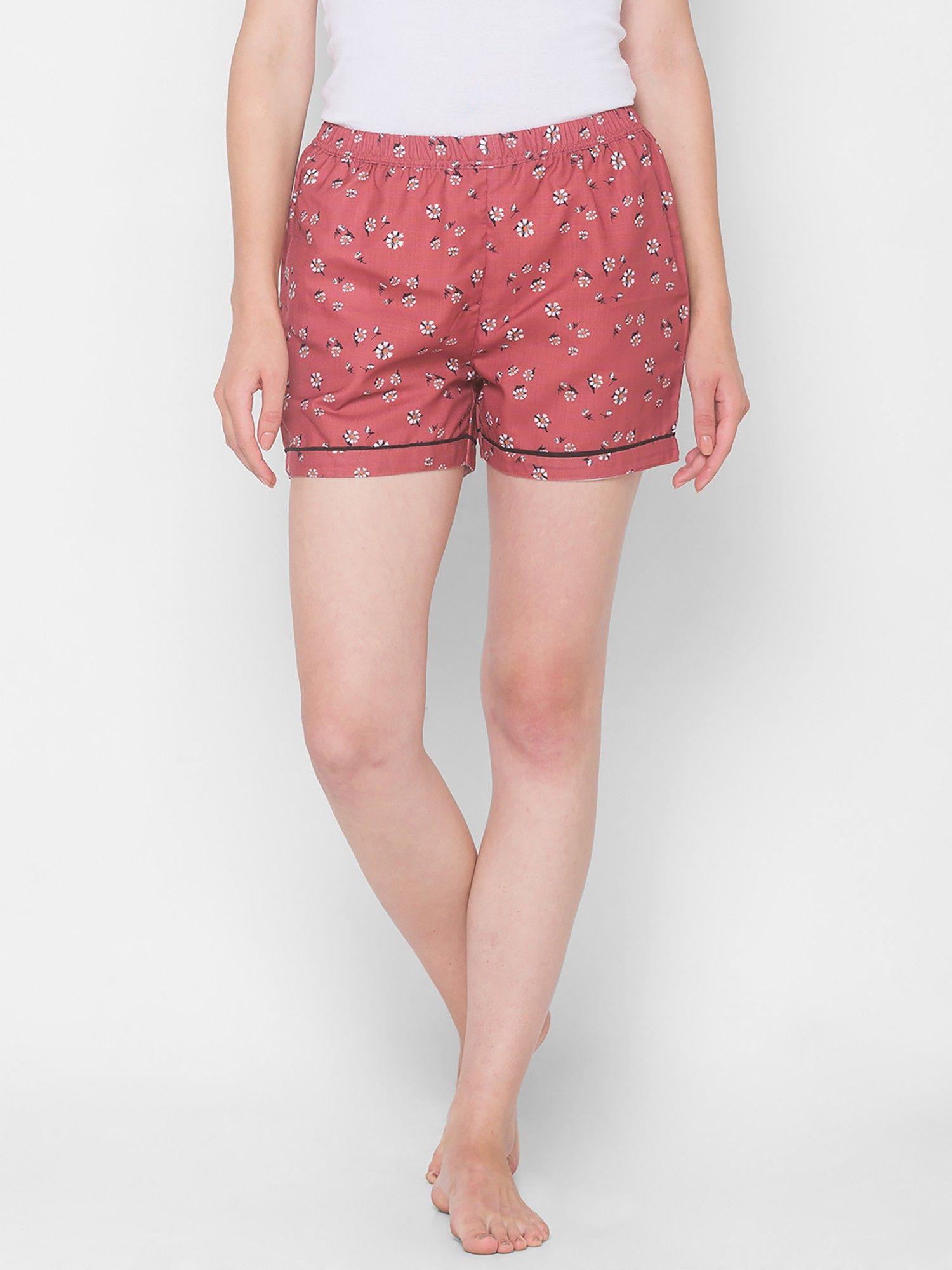 women rayon floral red shorts