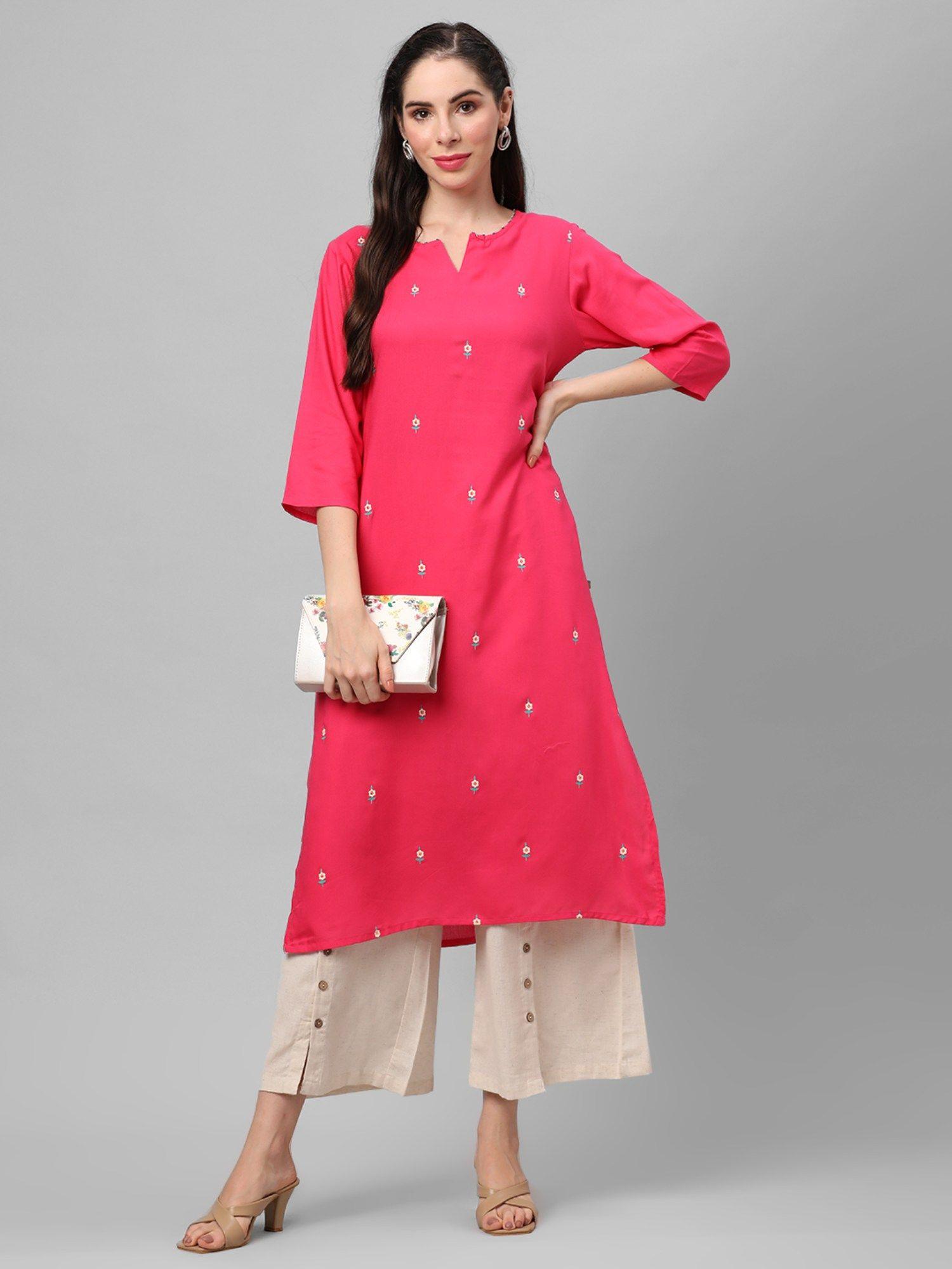 women rayon fuchsia floral printed kurta