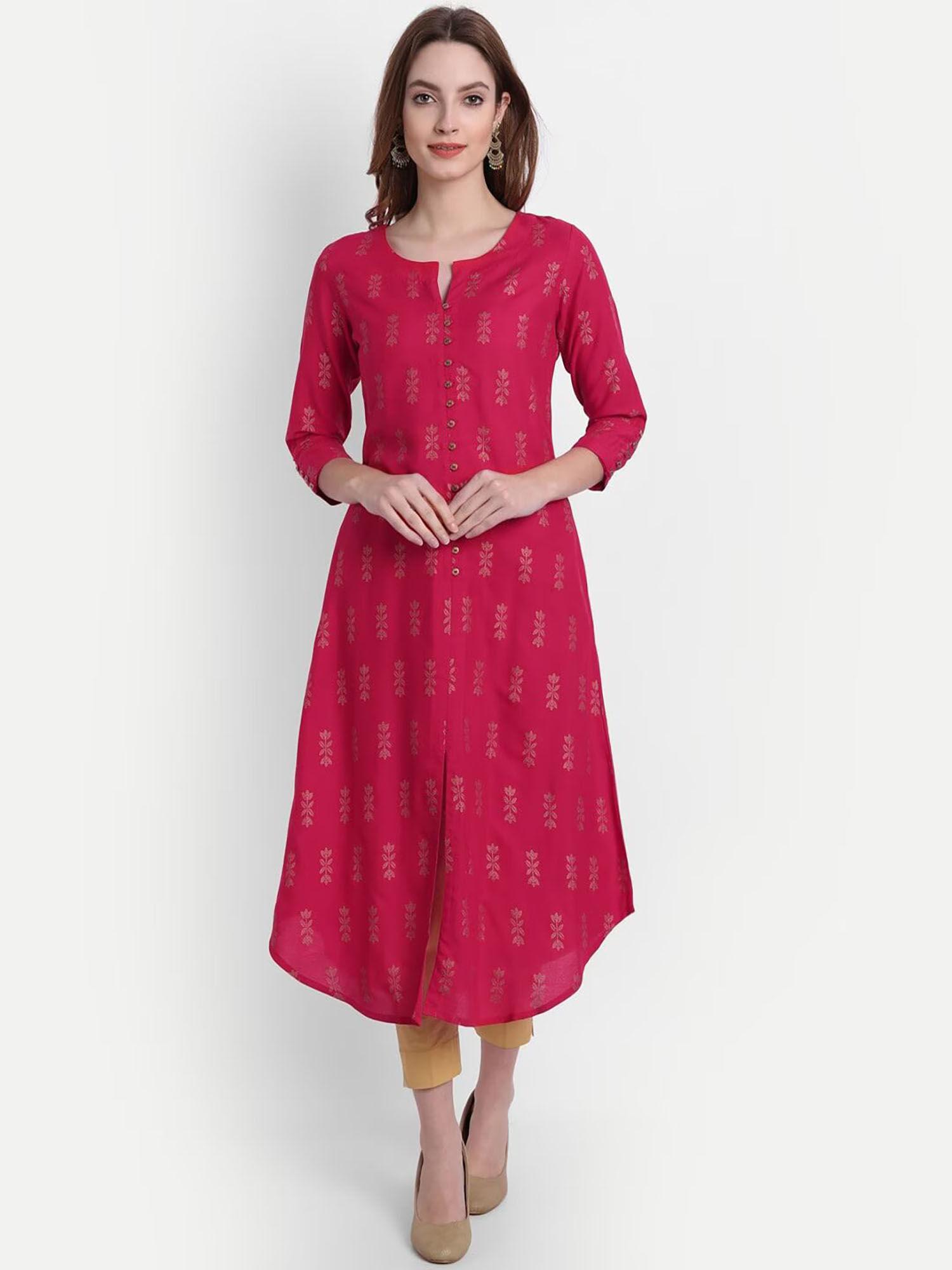 women rayon gold print a line kurta - red