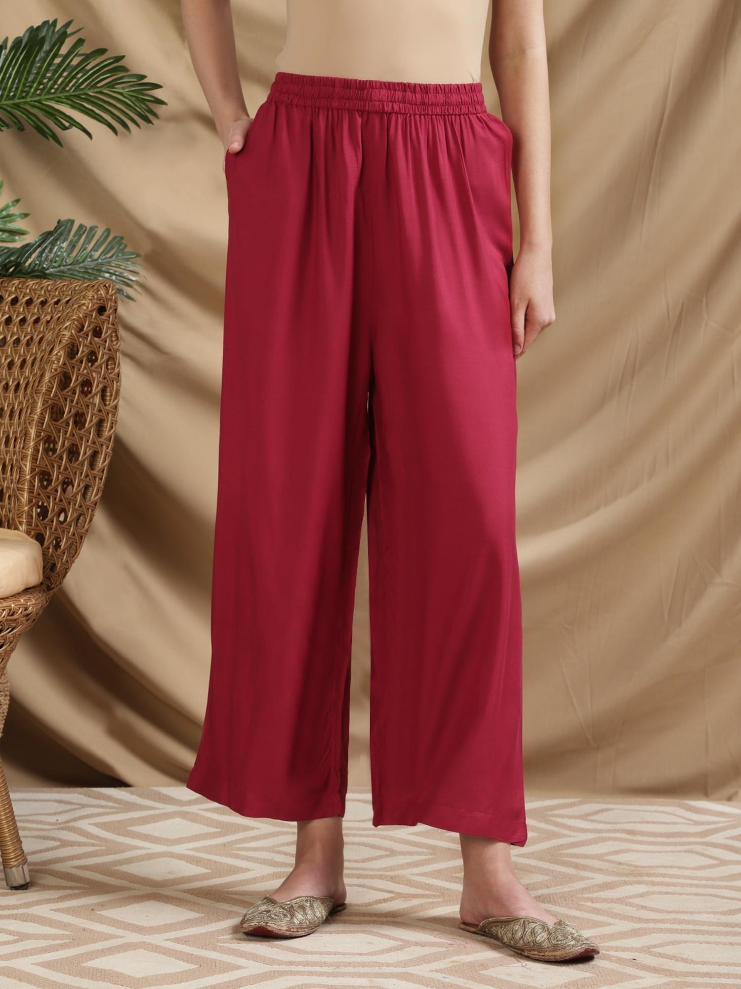 women rayon maroon solid palazzo