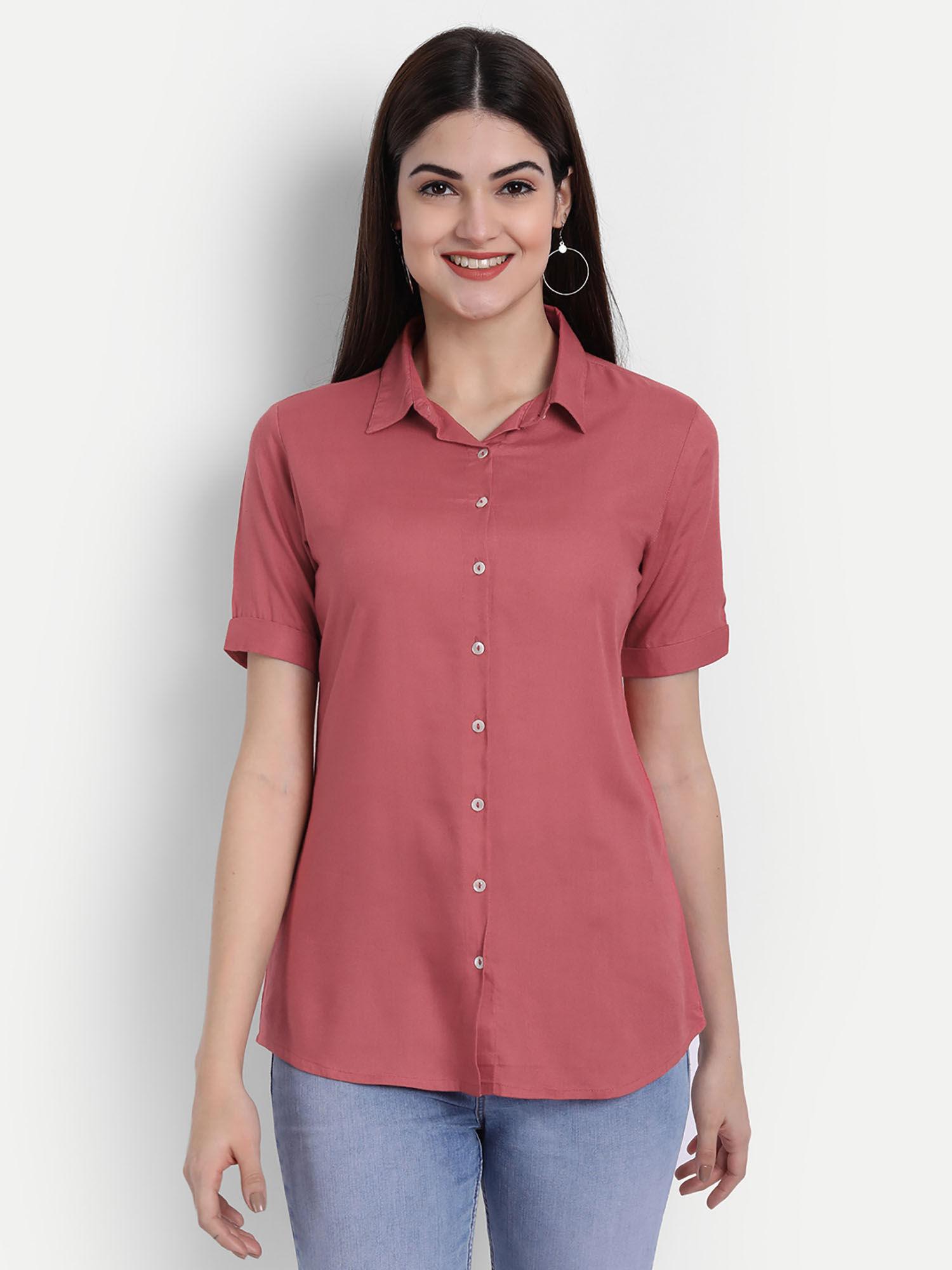 women rayon office wear formal shirt spiced coral