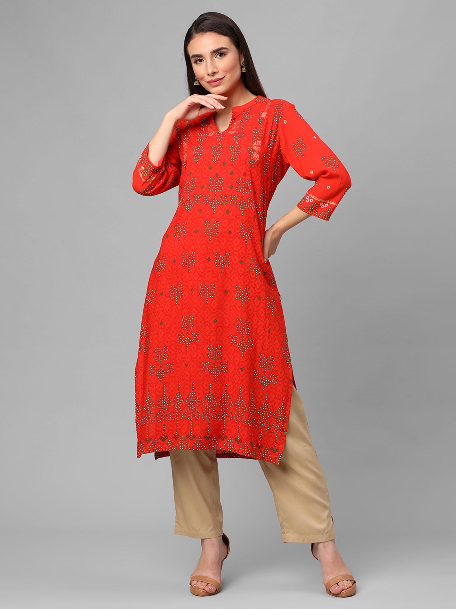 women rayon orange abstract printed kurta