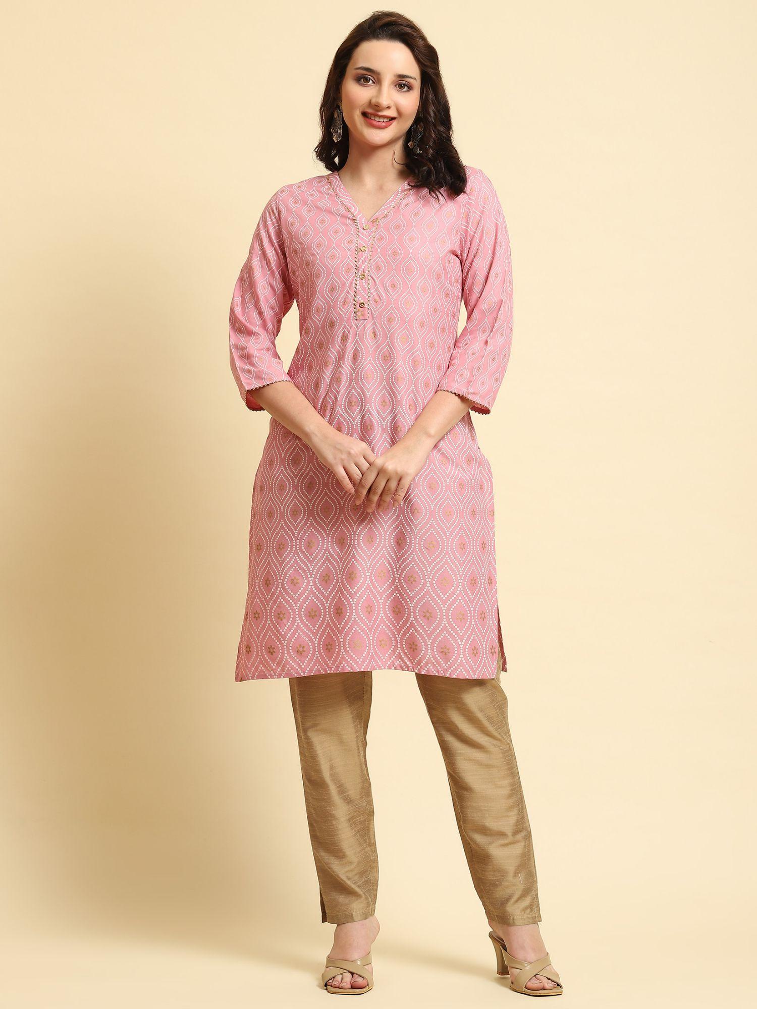 women rayon pink pirnted kurta