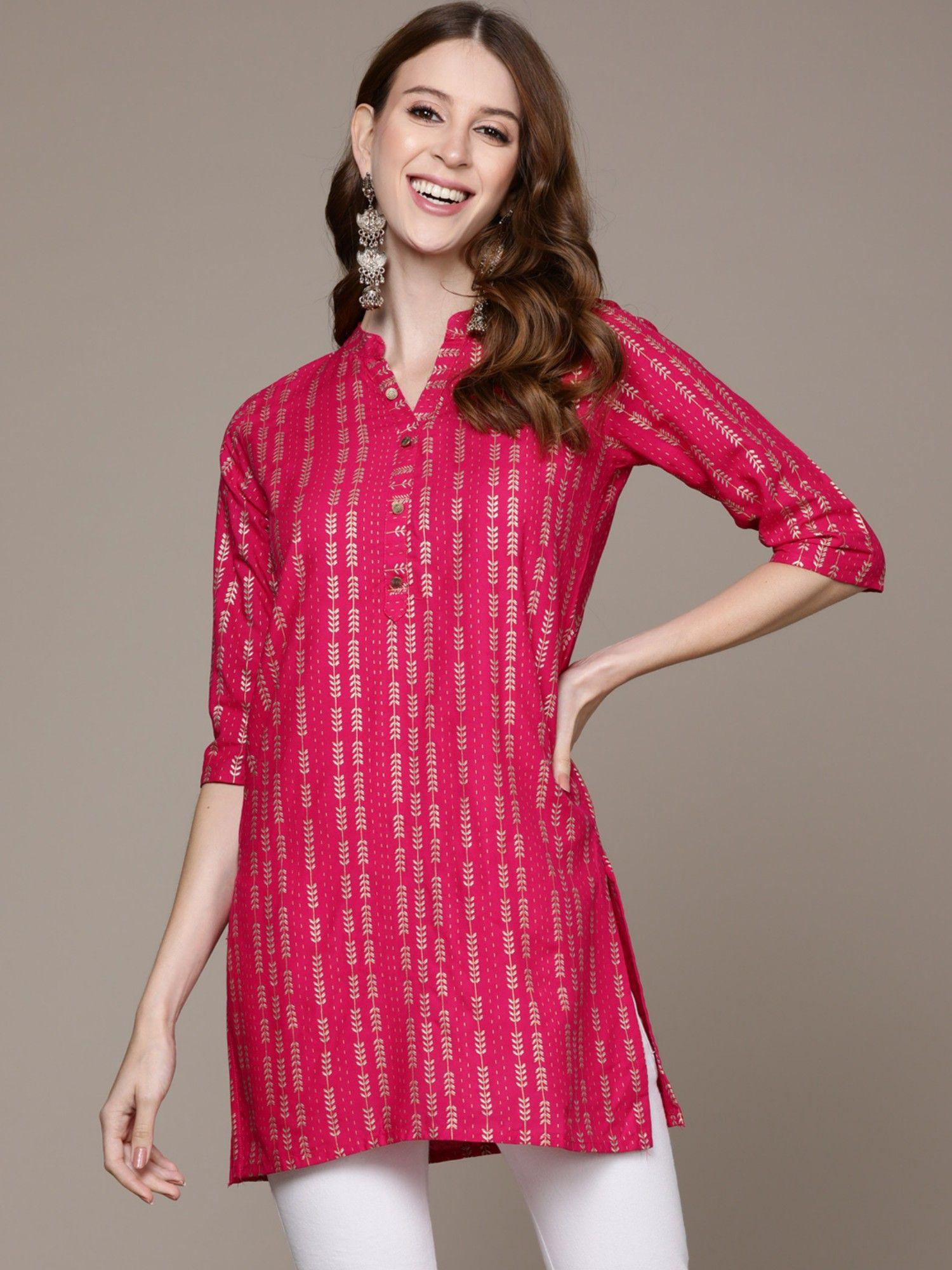 women rayon pink printed tunic