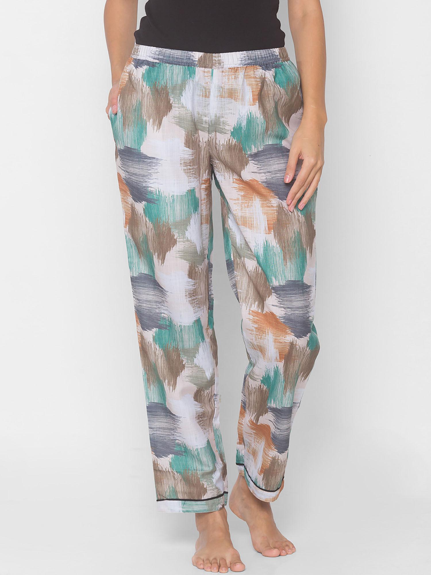 women rayon printed beige pajamas