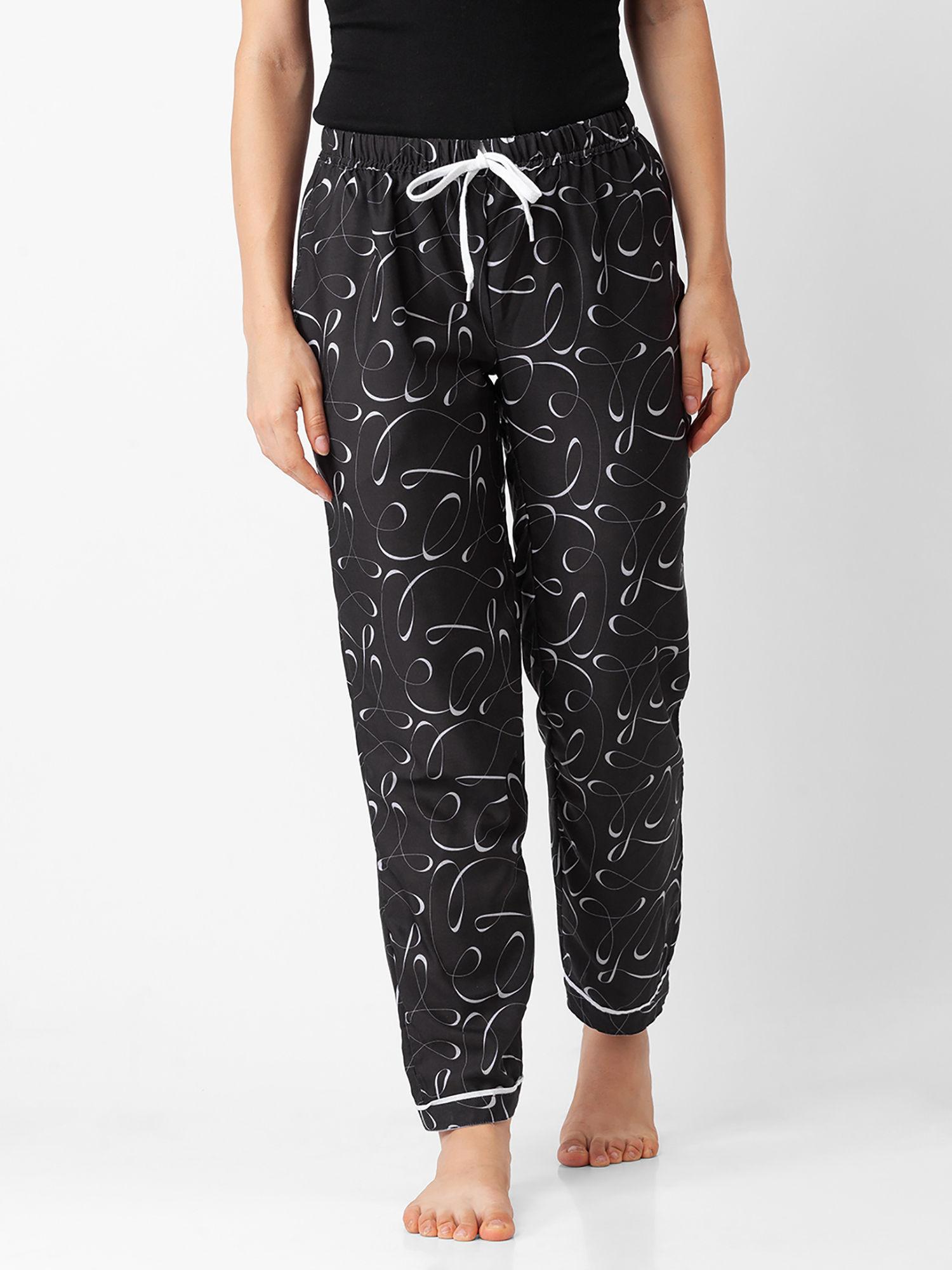 women rayon printed black pajamas