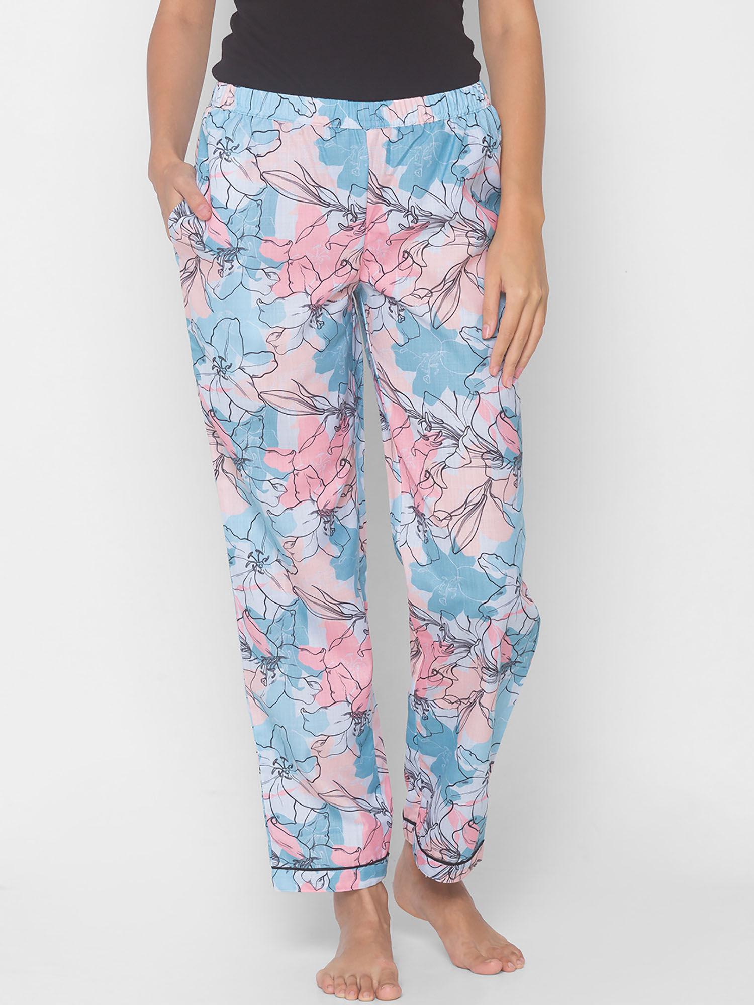 women rayon printed blue pajamas