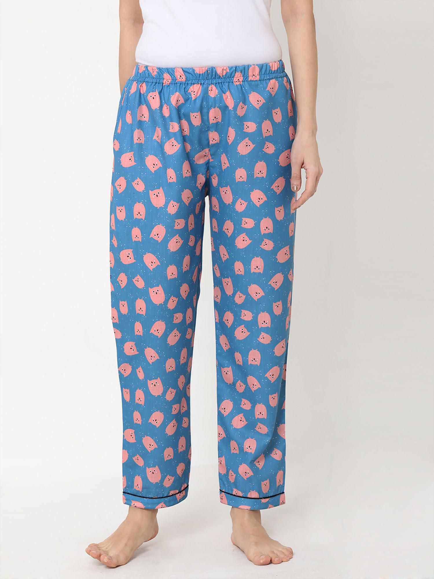 women rayon printed blue pajamas